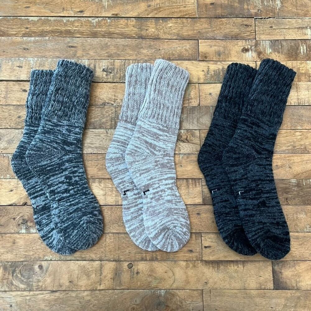 Wool Blend Socks Unisex L 3 Pairs Dark & Light Gray, Tan